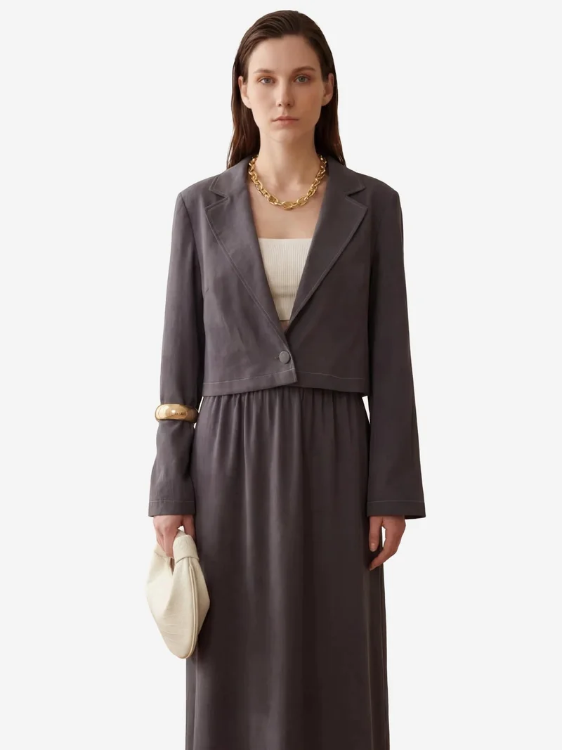 MY FASHION Charcoal Grey MY FASHION Long Sleeve Buttoned Top & Maxi Skirt Two Piece Set for Women | Best Price UAE